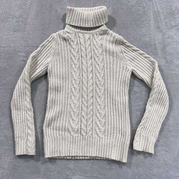Eddie Bauer‎ Turtleneck Sweater ShimmerM Cable Knit Fishermans Cotton